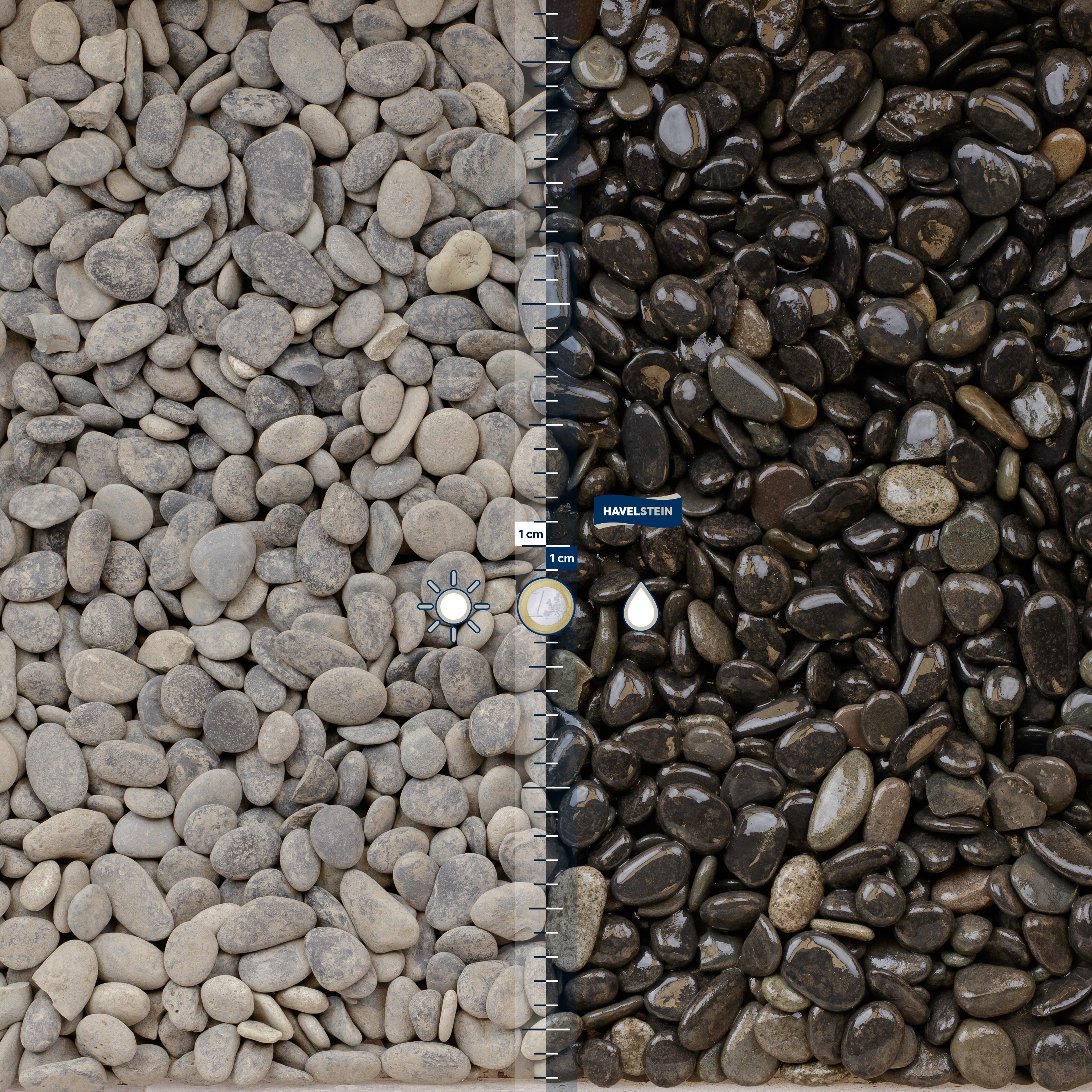 Zierkies (grobe Gesteinskörnung, gewaschen) (Basalt), Zierkies, 16/32 mm, Beach Pebbles (schwarz/grau), getrommelt 