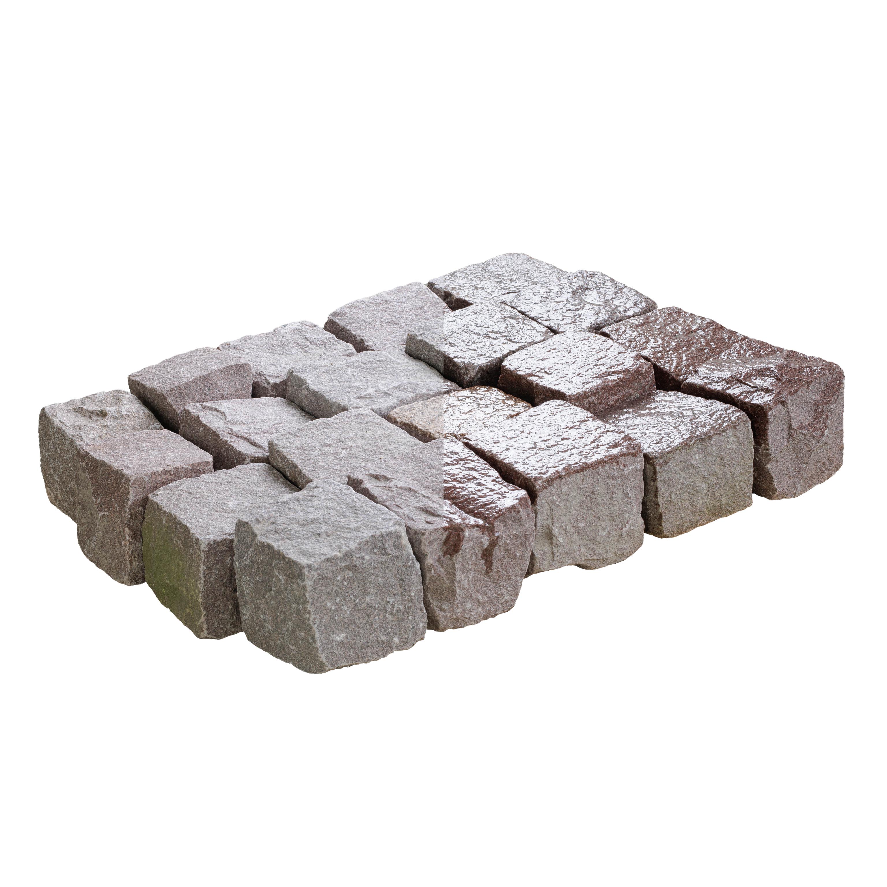 Pflasterstein, Granit rot (Indisch), Granit Gro?pflaster, 15 x 17 cm, indischer Manga rot/braun, Ergiebigkeit 1 t = ca. 2,5 m?