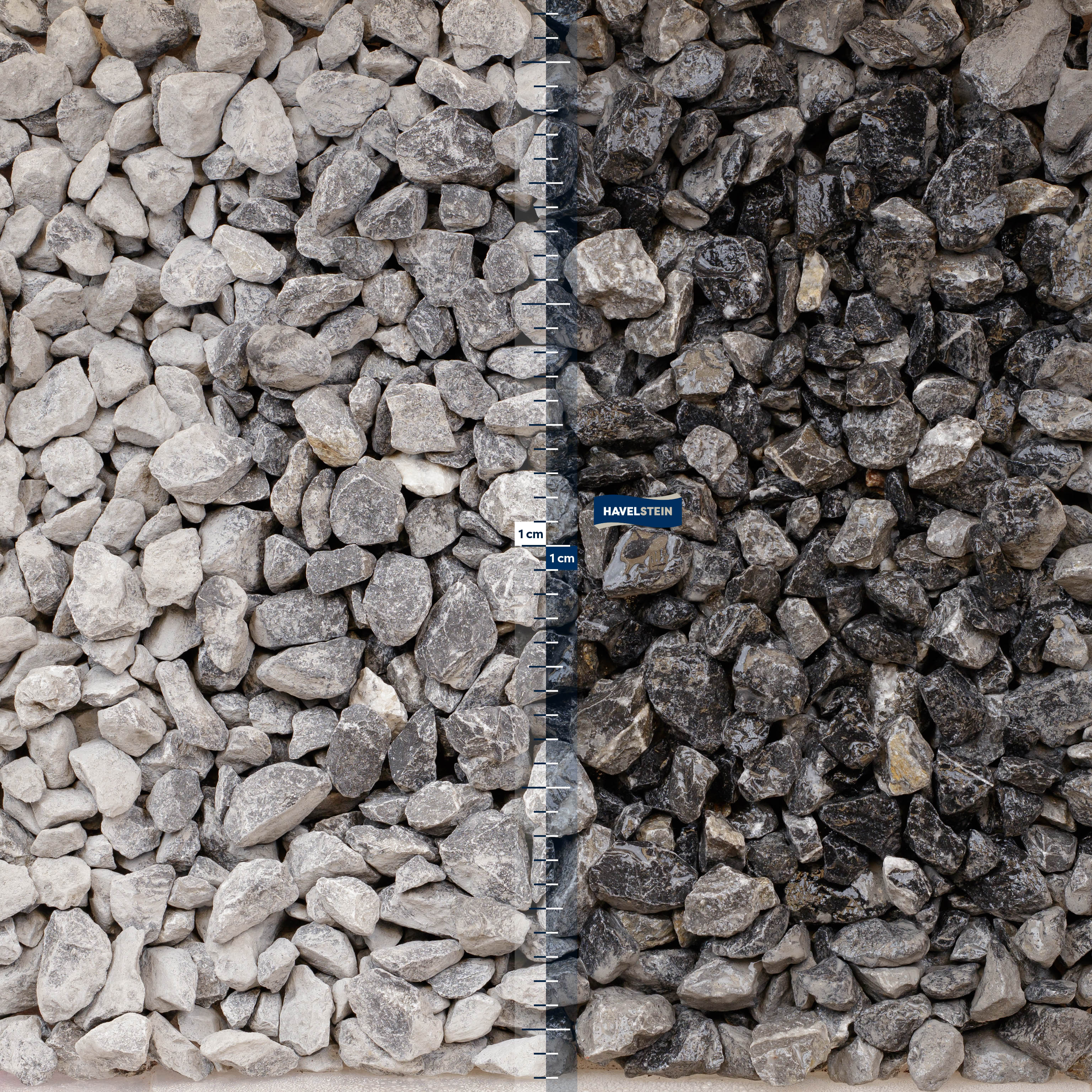 Splitt (gebrochenes Material) (Kalkstein), Splitt, 16/32 mm, Kalkstein (schwarz-weiß)