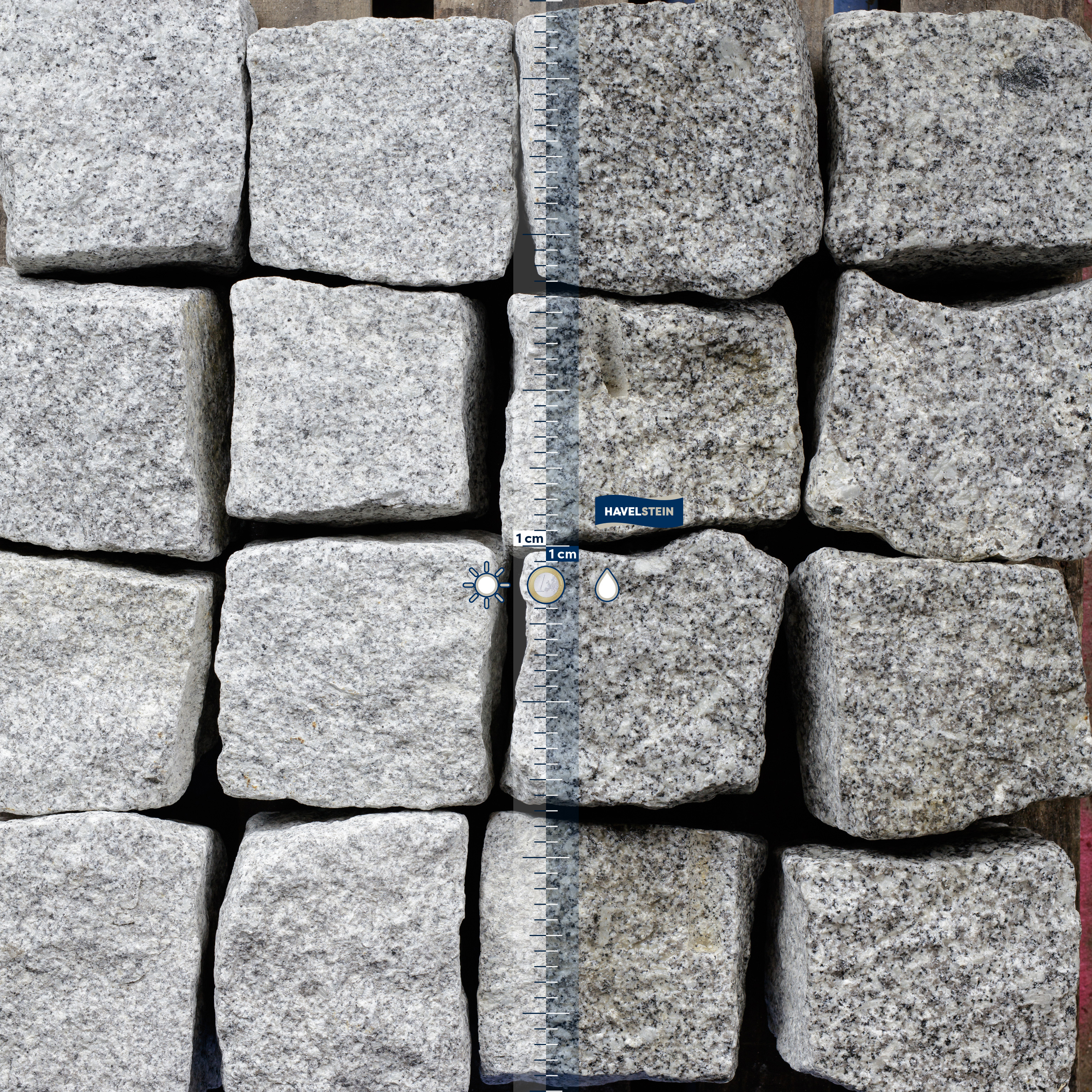 Pflasterstein, Granit grau (Schlesisch), Granit Gro?pflaster schlesisch, Mittelkorn, 15 x 17 cm, grau, Ergiebigkeit 1 t = ca. 2,5 m? 