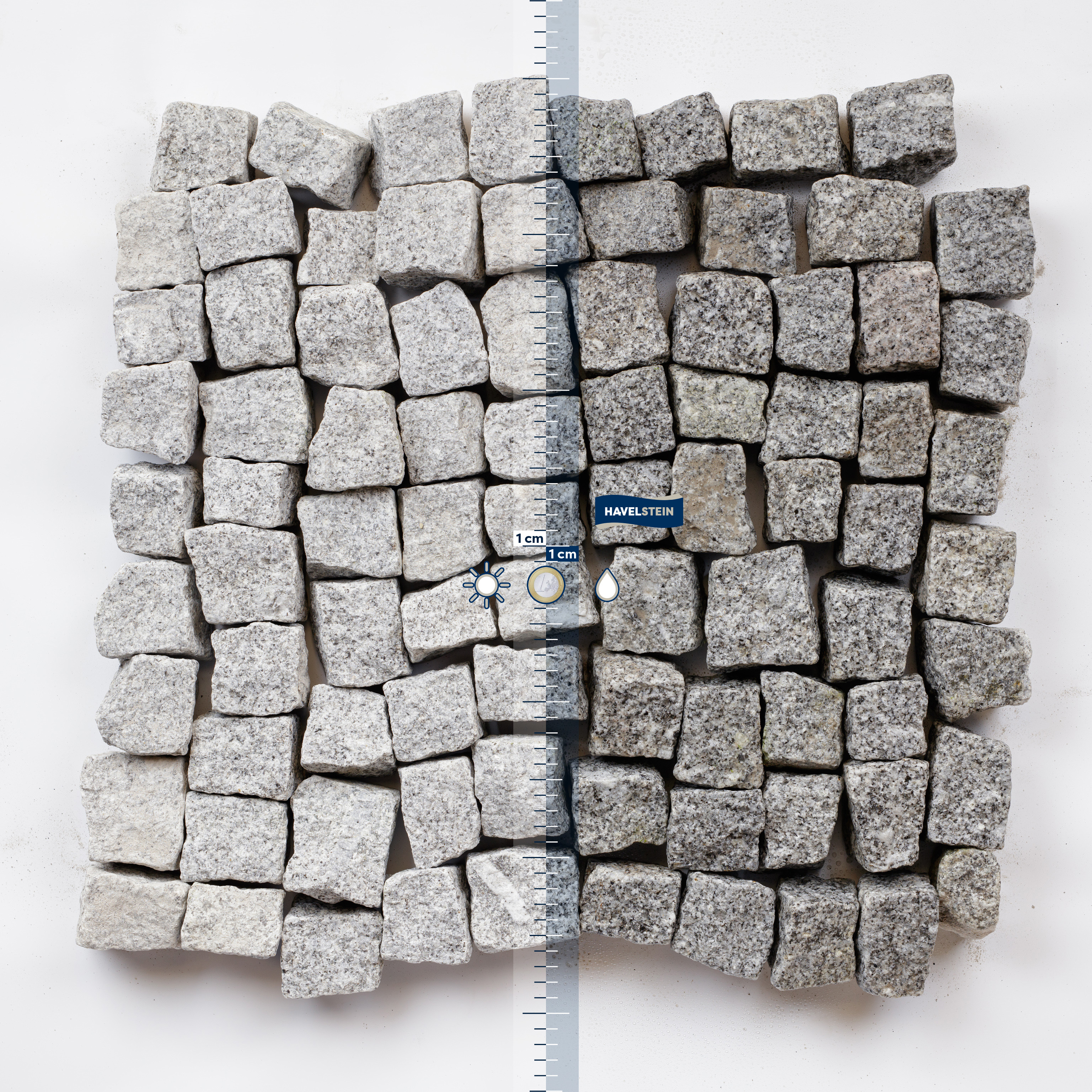 Pflasterstein, Granit grau (Portugiesisch) (Basalt), Granit Mosaikpflaster portugiesisch, Feinkorn, 4 x 6 cm, grau, Ergiebigkeit 1 t = ca. 8,5 m? 