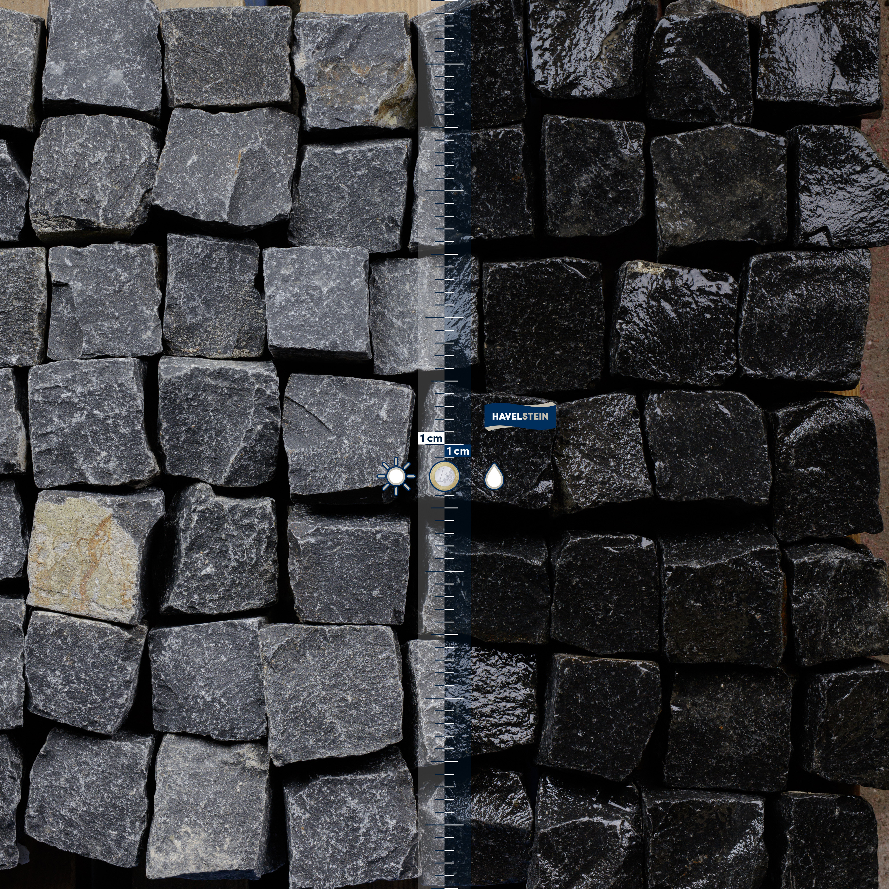 Pflasterstein, Basalt schwarz (Türkisch), Basalt Kleinsteinpflaster, 8 x 11 cm, t?rkisch schwarz, Ergiebigkeit 1 t = ca. 4,5?4,8 m?